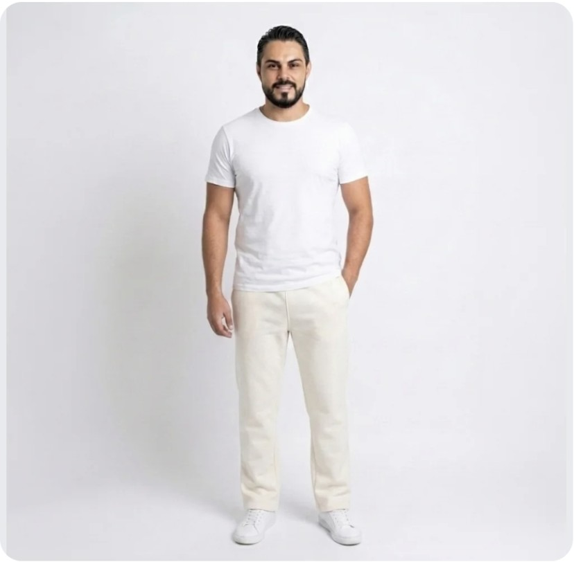 Modelo com rosto visível usando Conforto Reto